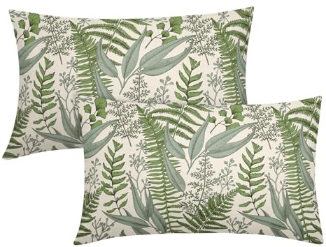 Kawani Green Leaf Plant Lumbar Pillow Covers 12X20 Inch Herbs Botanical Fern Vintage Leaves Floral Decorative Pillow Cases Set of 2 Throw Pillows Farmhouse Home Decor for Sofa Couch Cushion Outdoor