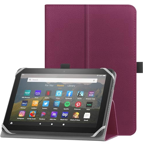 HoYiXi Universal Case for 7-8 inch Tablet Fire HD 8/Fire HD 8 Plus with Stand Folio and Hand Strap Protective Cover for 7-8 Samsung/Lenovo Tab M8 8 inch Android Tablet - Purple