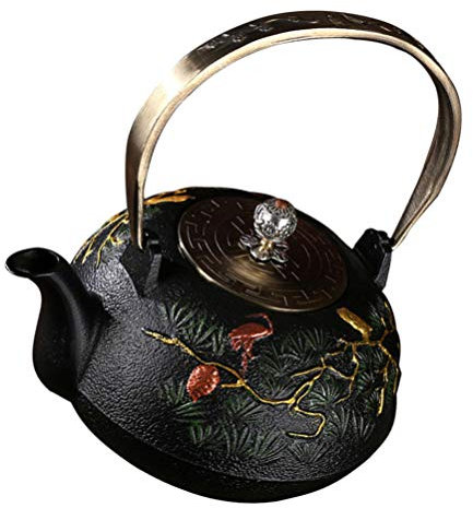 Théière en fer Pot en fer Cafetière rétro Théière Bouilloire Tetsubin Théière sûre sur la cuisinière Bouilloire sifflante Théière sifflante Machine à thé à feuilles mobiles Pichet à eau chaude Font