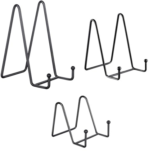 Huakaile 3 Stück Tellerständer für Display 3/4,5/6 Zoll, Metall-Bilderrahmen-Halter, kleine Staffelei, dekorative Tellerhalter für die Präsentation von Fototafel, Kunstplatte, Buch (schwarz)