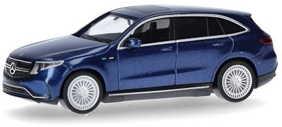 Herpa Modellauto Mercedes-EQ EQC, Miniatur im Maßstab 1:87, Sammlerstück, Made in Germany, Modell aus Kunststoff, Farbe: brillantblaumetallic