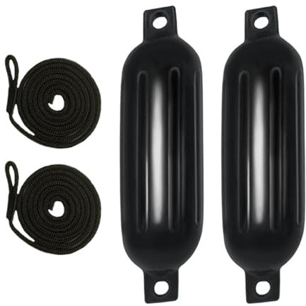 Baoblaze 2X Bootsfender, aufblasbare Kotflügel, 6 mm x 1,5 m Lange Seile, einfache Installation, PVC-Antikollisions-Bootsstoßstangen für das Anlegen auf See, Schwarzes G0 schwarzes Seil
