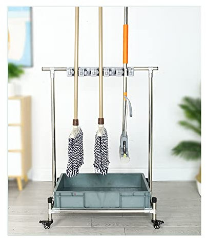 Abflussregal Besenmopphalter Beweglicher Besenmopphalter, kommerzieller Moppständer, Reinigungswerkzeugwagen, Organizer für Haushaltsbedarf, Gartenwerkzeugaufbewahrung, Mopp kann nasse Mop