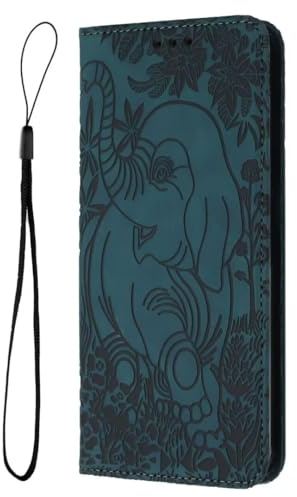 Lederhülle Kompatibel mit Samsung Galaxy S22 Hülle, Elefanten muster Flip Wallet Handyhülle PU Leder Tasche Case Kartenfach Schutzhülle für Samsung Galaxy S22,grün