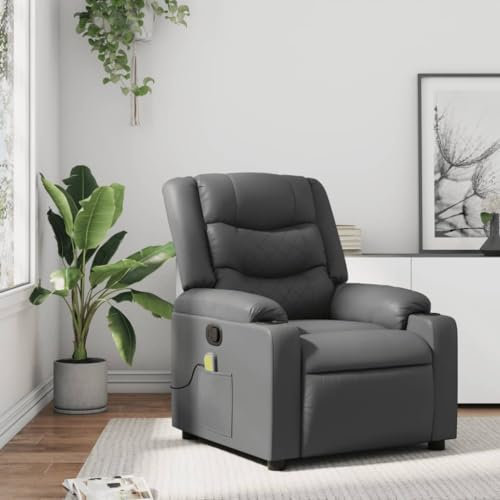 Homgoday Massagesessel Fernsehsessel Relaxsessel Ruhesessel mit Liegefunktion Polstersessel Liegesessel Verstellbare Rückenlehne TV Sessel, für Wohnzimmer Grau Kunstleder