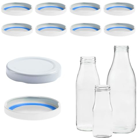 mikken 10 tapas para botellas de cristal TO48/5 cm – Blueseal – sin BPA/PVC, tapa de repuesto Twist-Off para botellas de leche y zumo, color blanco