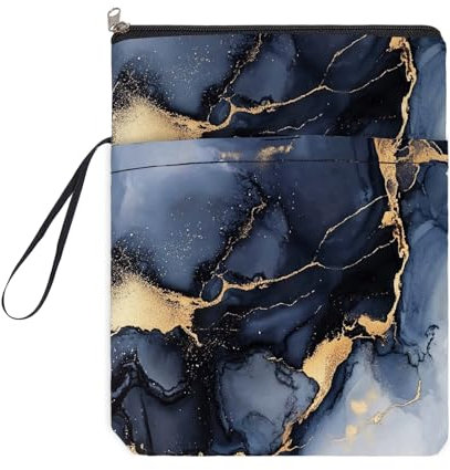 NICENEEDED Buchhülle Mit Reißverschluss Buchcover Für Taschenbücher Blauer Marmor Buchschutz Wasserdichte Buchtasche Buchaufbewahrungstasche