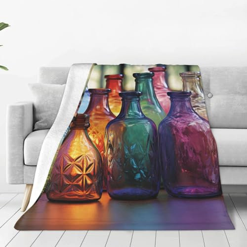 Ultra-Soft Micro Fleece Blanket Colorful Glass Bottle Throw Blanket Warm Fuzzy Plush Blanket for Couch Lightweight Flannel Throw Blankets for Sofa All Season Soft Cozy Microfiber Blanket 80x60