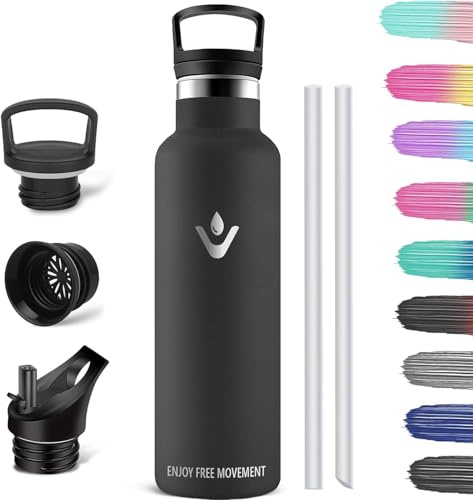 HoneyHolly Thermosflasche, 1L BPA-Frei, Trinkflasche Edelstahl, Auslaufsichere Isolierflasche Doppelwandig, Wasserflasche, Thermoskanne mit Strohhalm, Wasserflasche Kohlensäure Geeignet
