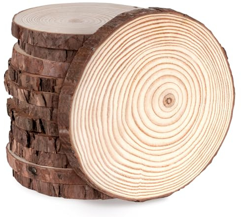 Truevaste 24er Set Holzscheiben 10-13cm, Runde Holz Scheiben Ungebohrte Holzkreise Naturholz Baumscheiben 10cm für DIY Basteln Hochzeit Weihnachten Dekoration, Holzscheibe 10cm & 10mm Dick