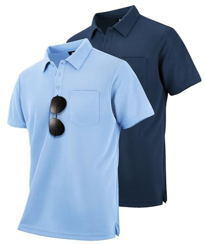 SwissWell 2er Pack Poloshirt Herren Kurzarm Golf Polo Männer T-Shirt Atmungsaktiv Polohemd, Marineblau+Hellblau 2XL