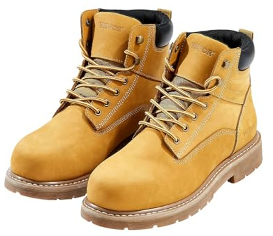 VEVOR Botas de Trabajo, Talla 10,5 EE. UU., con Punta Acero Impermeable, Antideslizante, Transpirable con Suela de Goma Ligera para Industria de Construcción, Amarillo Parduzco, 322 x 122 x 194 mm