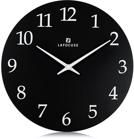 Lafocuse 30 cm svart väggklocka trä batteridriven tyst tickar inte, enkla moderna analoga klockor för vardagsrumsinredning, kök, sovrum, kontor