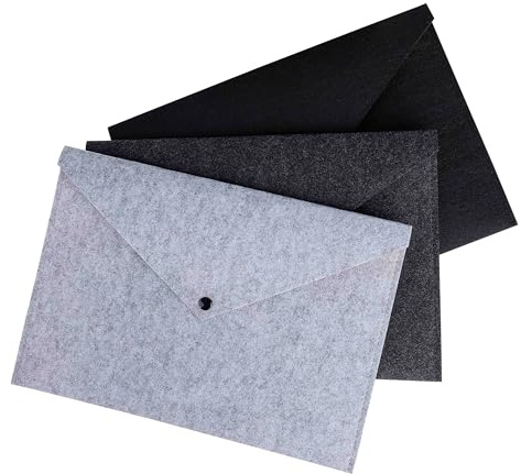 Pochette Porte-documents, 3 Pièces A4 Papier Dossier en Feutre, Enveloppe Organisateur de Document avec Bouton Pression Pochette Rangement pour Fournitures Bureau Voyage