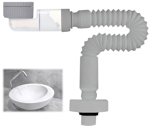 LANZLC Space-Saving Siphon, Flexible Drain Hose, 1 1/4 Inch Siphon, Adjustable Sink Siphon, Odour-Proof, Flexible Siphon, Replaceable Waste Water Pipe (Grey)