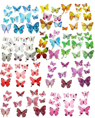WUNZILO 80 Stück Bunte Schmetterlinge Deko mit Sicherheitsnadeln, PVC Schmetterling Brosche, für Kinderzimmer Deko, Dekoration Curtains, Dining Table, Büro (8 Farben, 6 cm)