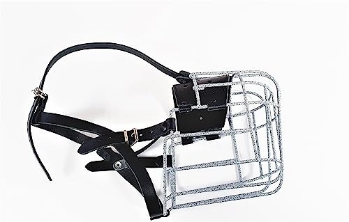 L&J Pets Uk Metall Maulkorb für Deutsche Dogge & ähnliche große Hunde – Sicher, Bequem & Verstellbar (D, Silber/Gefleckt)