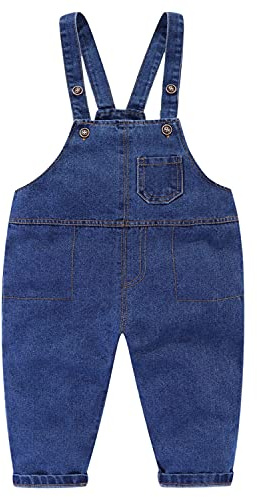 Mud Kingdom Baby Boys' Dungarees Adjustable Braces Denim Ovearalls for Boy Cotton Plain Jean Workwear Blue 18-24 Months