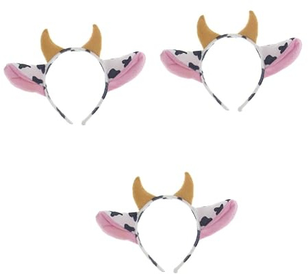 ibasenice 3 Stück Cartoon Kuh Stirnband mit Hörnern und Ohren Elastischer Haarreif für Damen Tierisches Party Accessoire für Halloween Geburtstagsfeier Kostüm und Fotoshootings