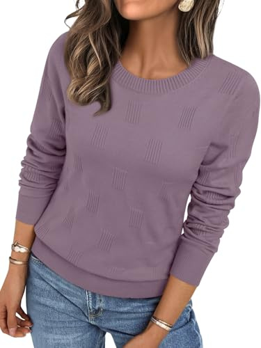 LILLUSORY Womens Sweaters Fall Fashion 2026 Lightweight Long Sleeve Knit Pullover Casual Trendy Tops Winter Clothes Grey Purple M