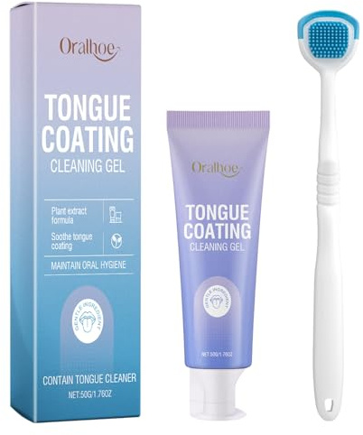 Kit para de la Lengua, Gel Lingual (50g) + 1 Cepillo Lingual, Raspador lingual, Limpiador lingual, limpia y cuida la lengua, Ayuda a combatir el mal aliento, Aliento fresco