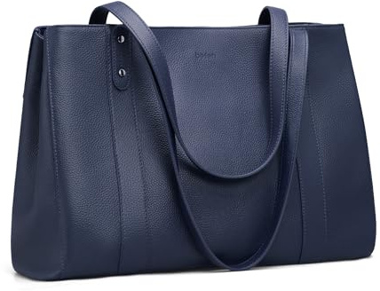 befen Echtleder Handtasche Damen Groß Shopper Tasche, 15,6 Zoll Laptoptasche, Leder Tote Bag Aktentasche Lehrertasche mit Laptopfach, Mode Schultertaschen für Business Büro Schule, Blau