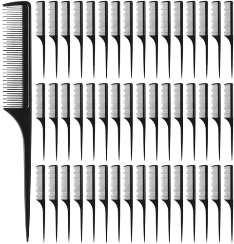 Qinyoung 50 Pcs Teasing Combs for Women Plastic Rat Tail Combs Bulk Dual Tooth 9.2 for Hair Sectioning Adding Volume Backcombing Root Parting Braiding Fine Hair Styling Fit Barber Salon Haircut
