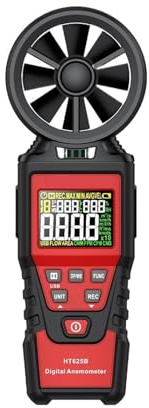 Anemometer, Digital Anemometer Portable Hand Held Wind Speed Meter Windmeter LCD Backlight Display Temperature Humidity Meter(HT625A)