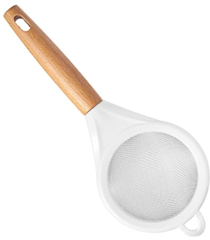 WEKADRIN Colador de Harina con Mango de Madera y Malla de Acero Inoxidable Fino para Hornear Filtro Multiuso para Cocina y Repostería