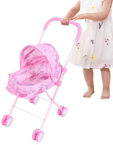 Lpoppcx Cochecito de muñecas | Cochecito de juguete con capota para juegos de rol | deslizante plegable | Para niñas casa fiesta cumpleaños