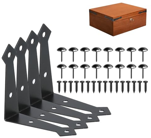 sourcing map Dekorative Eckwinkel, 7,4 x 7,4 x 2 cm, flache L-förmige Halterungen, Metall-Eckschutz für Schiebetüren, Rollläden, Garage, dekorativ, Schwarz, L-Form, 4 Sets