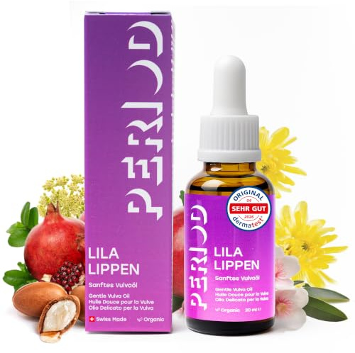 PERIOD Lila Lippen Vulva Oil – Skonsam och lugnande daglig återfuktning mot torrhet, irritation och pH-obalans – Intimvård baserad på växter med 11 ekologiska oljor (20 ml)