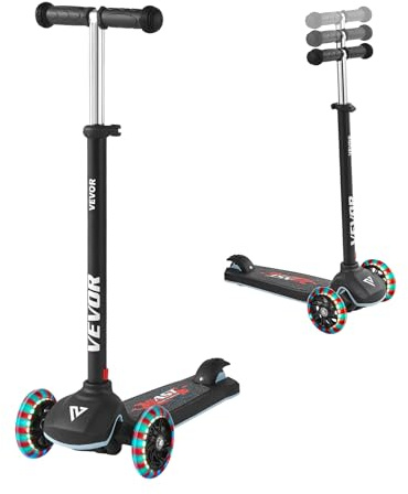 VEVOR Monopattino con 3 Ruote per Bambini da 3 Anni, Monopattino Carico max. 75kg 3 Altezze 710/755/800 mm, Ruote Luminose φ120 mm, Manubrio Altezza Regolabile, Pedana Antiscivolo, Nero