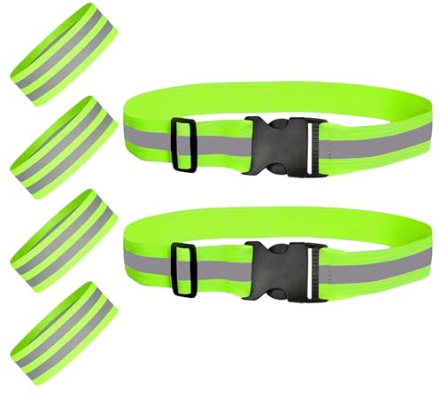 KUAJTUN 4 Reflektoren Armbänder und 2 Hüftbänder für Joggen, Reflektor Band | Elastisches Reflektorband und Reflektor Band, Verbesserte Sichtbarkeit Lauf Zubehör, Praktisches Verstellbares Design.