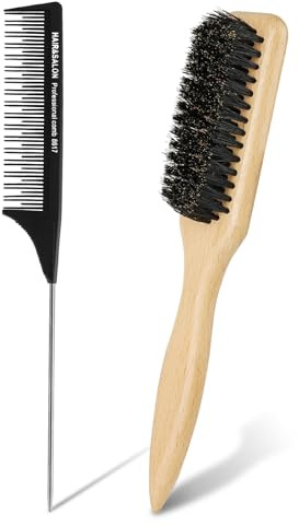 Alaoo Boar Bristle Brushes, Boar Bristle Styling Comb for Men Women with Tapered Tail Comb, Beard Brush Natural Boars Bristles Helps Softening and Conditioning Itchy Beards