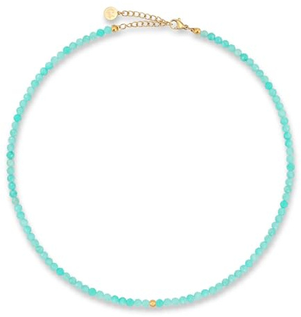 GD GOOD.designs Perlenkette Damen aus echten facettierten Natursteinen 4mm | Verstellbare Amazonit Kette mit 18K Vergoldung (40–45 cm) | Wasserfeste Boho Halskette (türkis)
