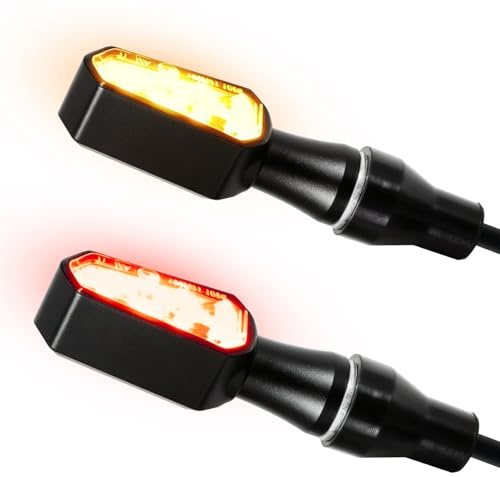 evermotor 2-in-1 LED Blinker Motorrad 12V, E-geprüft, Amber & Rot, 2 Stück | CNC Aluminium, mit 3 LEDs, Mini, M8-Schraube, IP67 Wasserdicht, für Motorrad, Roller, Dirtbikes