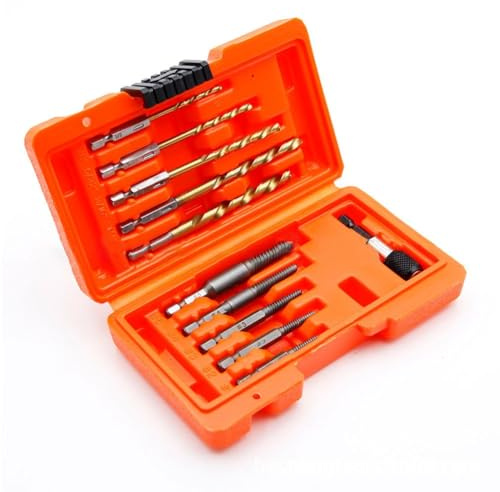 Kit d'extraction de vis 11 pièces avec forets en cobalt gauchers et porte-embout à dégagement rapide pour réparations de bricolage — Élimine les goujons cassés, les boulons et les vis dénudées (1/8