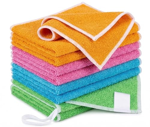 Dmrbiy Spültücher, ohne Mikroplastik • 8er Set • 4 Farben zur Trennung • streifenfreier Glanz als Spültuch oder Fenstertuch • für Küche, Bad, Möbel, WC, 23 * 18CM