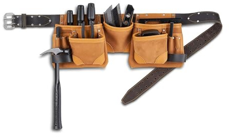 Genuine Leather Garden Tool Belt, Multi-Pocket Adjustable Waist Bag for Gardeners, Carpenters, Handymen
