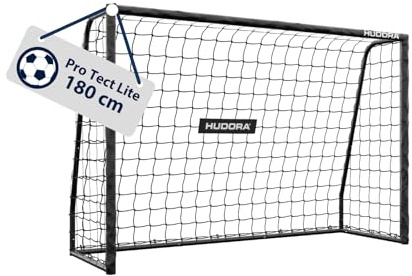 HUDORA Portería de fútbol Pro Tect 180 Lite – portería de fútbol con Bastidor Acolchado para Exteriores – Montaje rápido con Sistema Clic – Estructura de Acero Resistente para niños y jóvenes – Negro