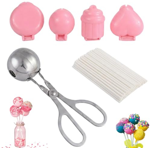 4PCS Cake Pop Mould, 100 White Paper Sticks, 1 Stainless Steel Ball Maker, Complete Cake Pop Kit for Family Baking, Party Celebrations, Creative Dessert Making, Cake Pop Mould with Sturdy Accessories