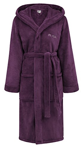 Di Vadini Unisex Herren Damen Bademantel Florenz mit Kapuze I Morgenmantel flauschig I Nachtwäsche aus edler Mikrofaser Farbe: Plum Gr. M