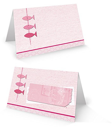 Logbuch-Verlag 50 rosa Tischkarten Fische-Motiv Namensschilder Tischdekoration pink für Mädchen Babyparty Taufe Kommunion