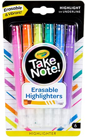Crayola Take Note Erasable Highlighters (6ct), Assorted No Bleed Highlighters, Chisel Tip Marker Set, For Organizing & Coloring, Gifts
