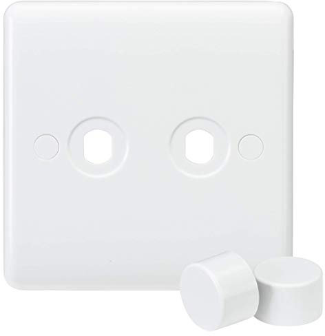 Knightsbridge CU2DIM Curved Edge 2 Gang Plate with 2 Matching Dimmer Caps, White