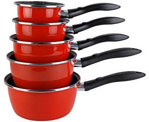 VITRINOR Lot de 5 casseroles émail Rouge Induction Intérieur façon Pierre