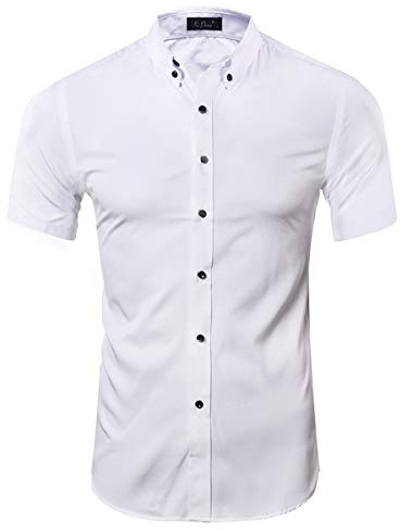 Kuson Homme Chemise sans Repassage Couleur Unie à Manches Courtes Respirant Blanc L
