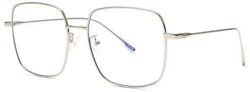 JM Lunettes Optiques Métal Mode Oversize Cadre Carré Anti Bleu Lumière Lunettes Protection Oculaire Femmes Argent