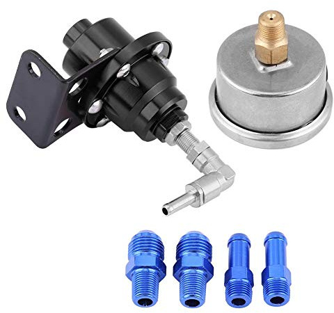 Regulador de presión de combustible, universal, de aluminio, 160 psi, ajustable, 1:1, regulador de presión de combustible, kit de manómetro, color negro